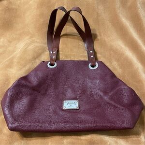 Valentina Italia Large Shoulder Bag Wine/Burgundy Brown Pebbled Leather Italy